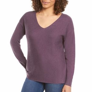 Ella Moss Ribbed V-Neck Purple Pullover Sweater; XXL
